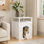 Meuble de litière moderne pour chat, maison pour chat en bois avec tablette de rangement, armoire pour animaux cachée et table d'appoint pour le salon - blanc | Idée de cadeau