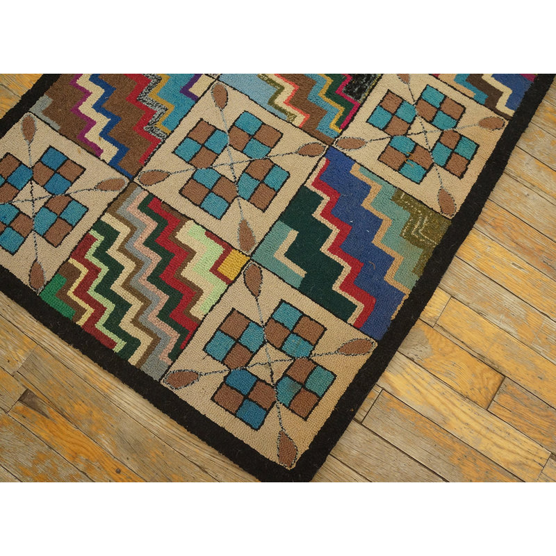 1925 Multicolor Small Scatter Size Hooked American Antique Wool Rug