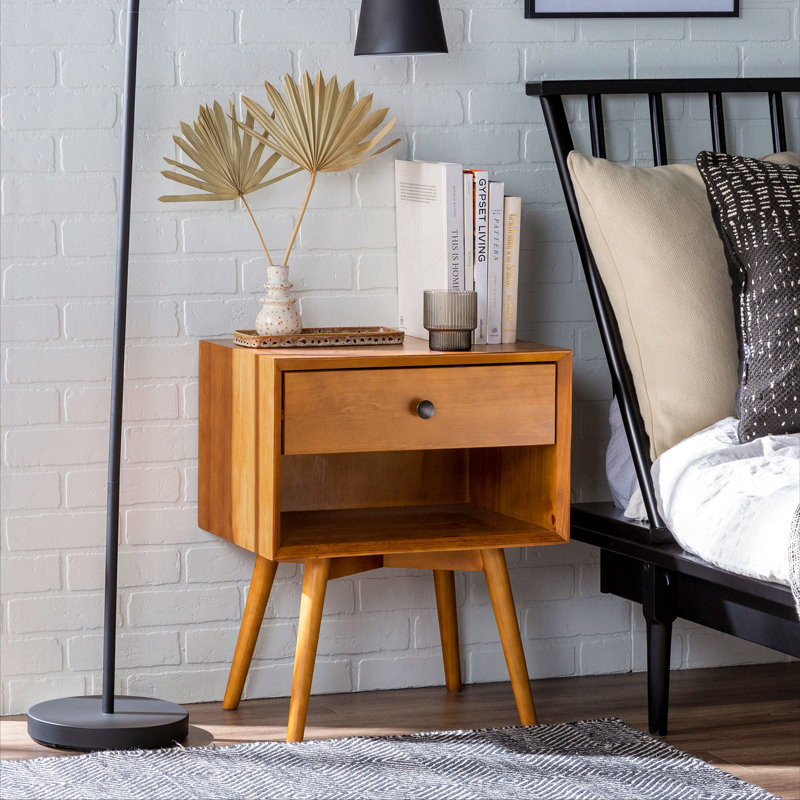 Table de chevet en bois massif Mid-Century