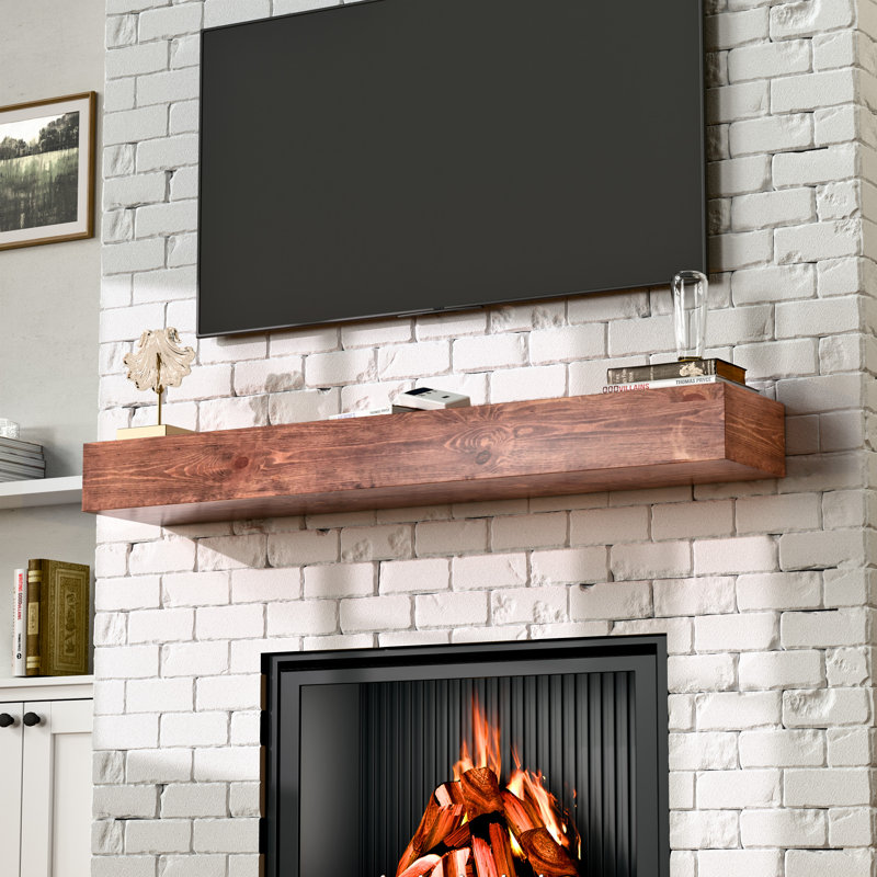 Handcrafted Rustic Solid Wood Fireplace Mantel, 72"
