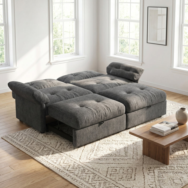 Canapé-lit 81,5 po en chenille convertible 2-en-1 touffeté, Gray