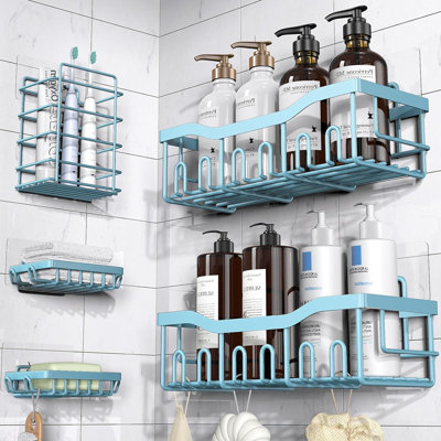 Adhesive Shower Caddy Larger Size, 5 Pack Rustproof Stainless Steel Bath Organizers With Large Capacity, No Drilling Shelves