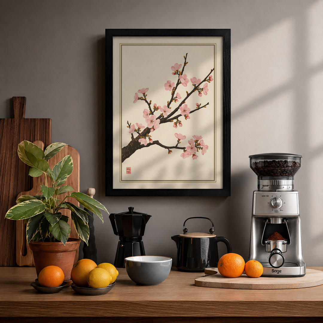 Moonlit Cherry Blossom Japandi - Framed Print
