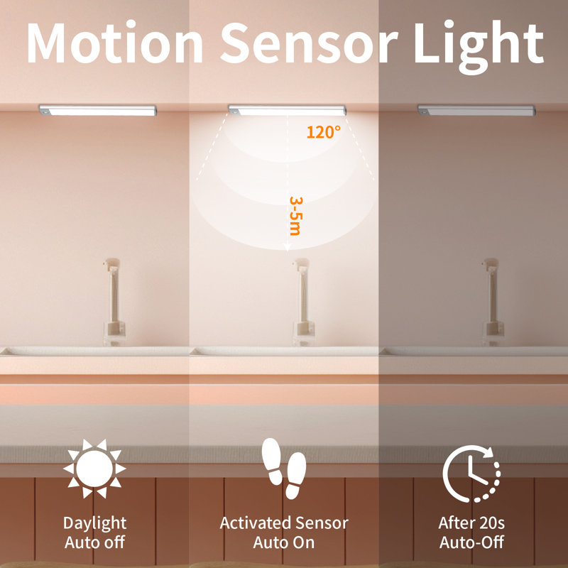 Portable Under Cabinet LED Light Wireless Motion Sensor, 8 inch Rechargeable Cool Light, Cool Light
