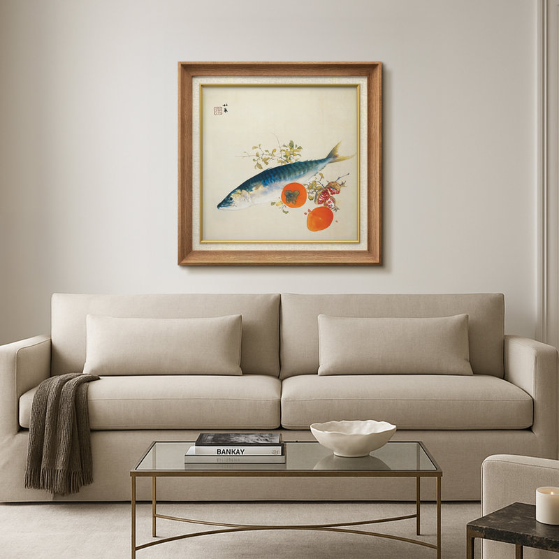 Œuvre japonaise, persimmon, art japonais, H 26 po x l 26 po x P 1,5 po, Cadre naturel de qualité supérieure
