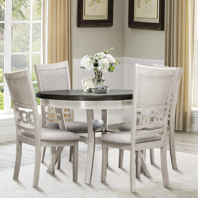 Rituraj 4-Person Wood Round Dining Table Set Kitchen & Dining Room Set, Dark Brown, White