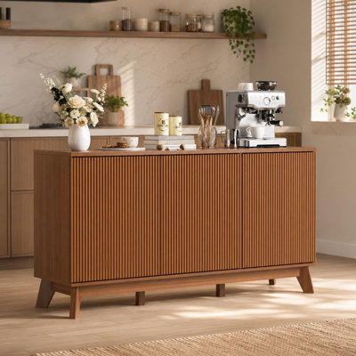 Buffet 58 po Modern Farmhouse avec portes courbées et tablettes réglables - Buffet en bois pour la salle à manger, le café-bar ou le rangement du salon