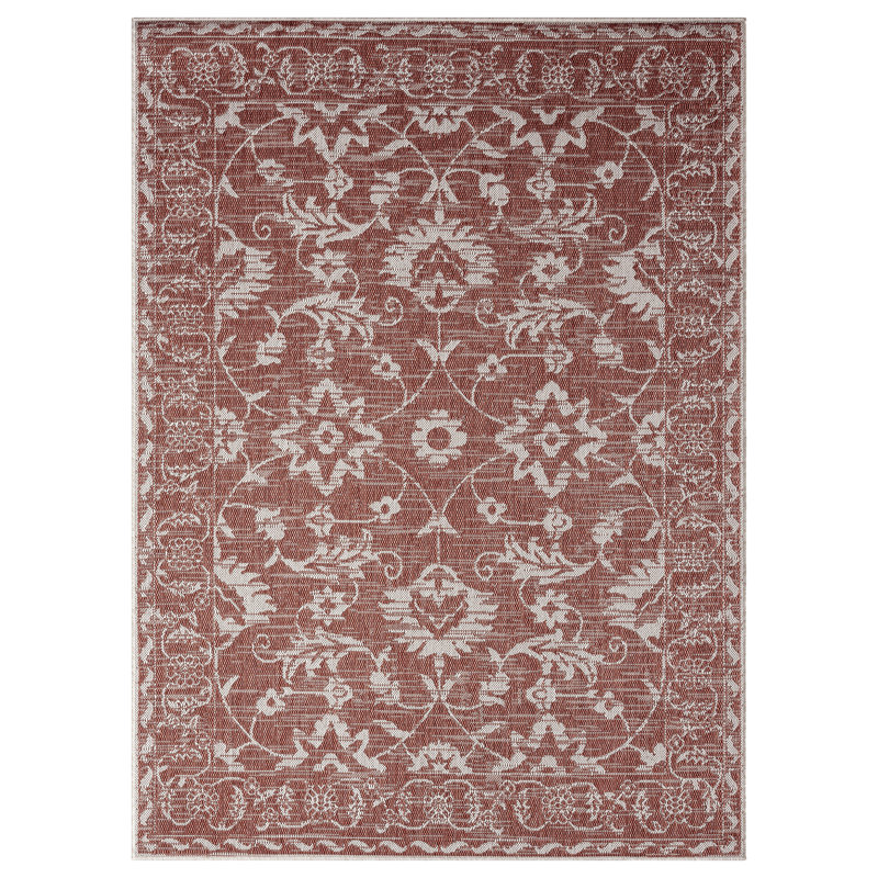 Tapis intérieur / extérieur à motif floral terracotta Nicole Miller, Rectangle 7 pi 9 po x 10 pi 2 po