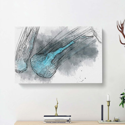Neon Blue Jellyfish In Abstract - Wrapped Canvas