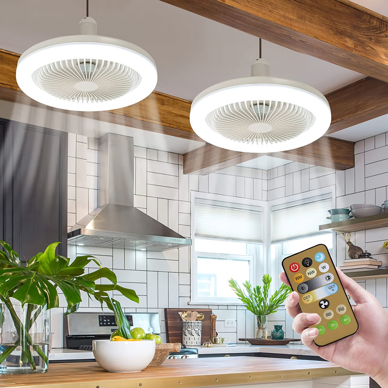 Ventilateur de plafond intelligent à DEL de 30 W, ventilateur de plafond fermé avec télécommande, modes 3 couleurs, vent à 3 niveaux, douille E26 pour la maison, le salon, la chambre à coucher
