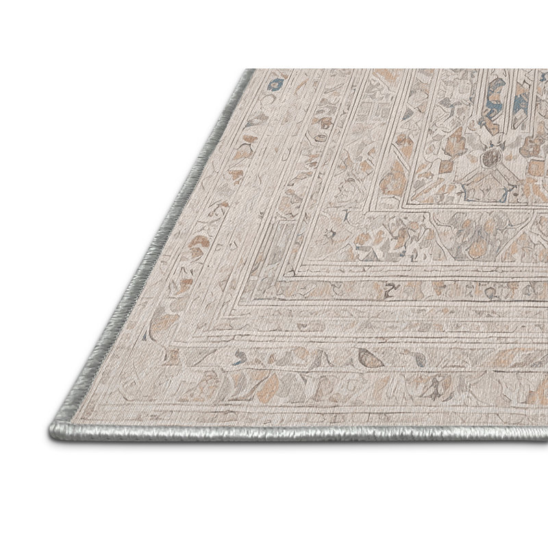 Machine Washable Beige Area Rug, Square 3'