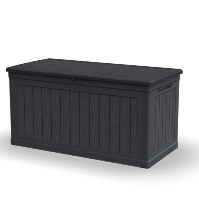 Grande boîte de rangement pour terrasse de 230 gallons pour meubles de patio, coussins d'extérieur, outils de jardin et équipement de sport / piscine, résine imperméable, verrouillable, noir