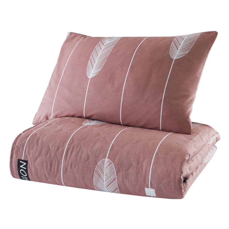 Ensemble de couvre-lit 100% coton Deahl, Couvre-lit 71 po x 89 po + 1 taie d'oreiller stand, Rose et blanc