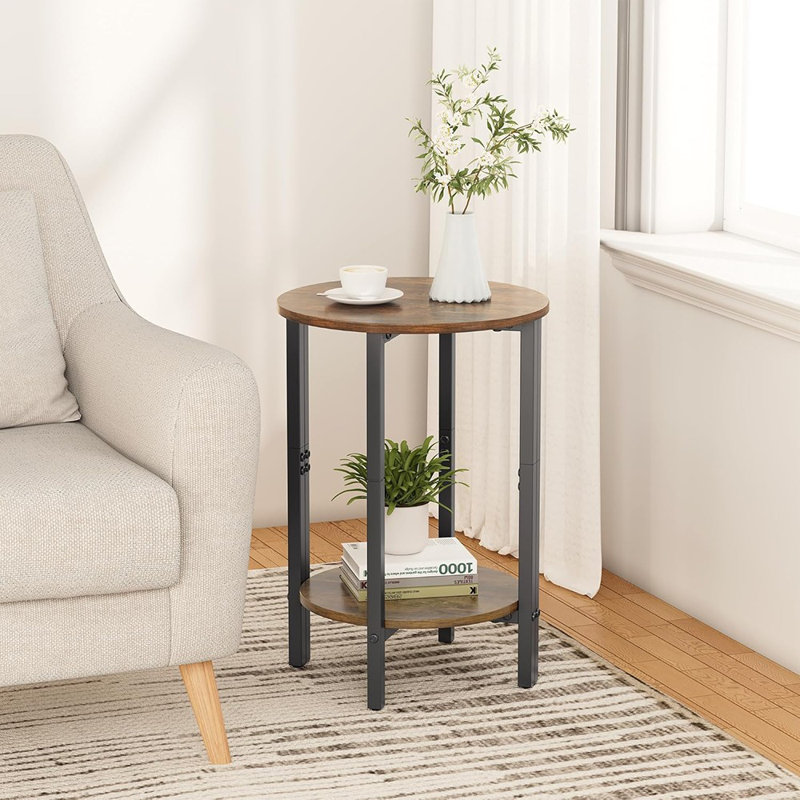 Table d'appoint, petite table de bout ronde, ensemble de 2 tables d'appoint demi-rondes pour le salon, petites tables d'appoint à 2 niveaux, table basse ronde, table d'appoint mince, table d'entrée étroite, brun