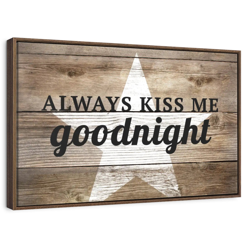 Plaque murale Kiss Me Goodnight Love, Cadre flottant noyer, 43 po x 29 po
