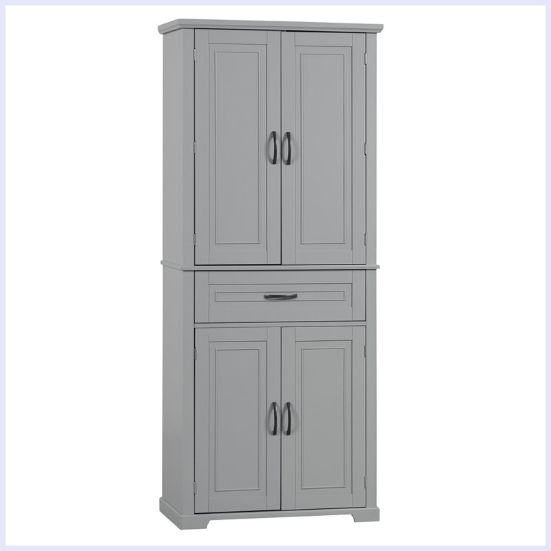 Armoire de rangement pour salle de bain avec portes et tiroir, plusieurs espaces de rangement, tablette réglable, Gris