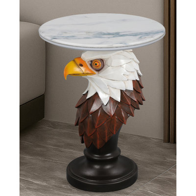 Sculptural Eagle End Tables, Resin Faux Marble Rustic Accent for Home