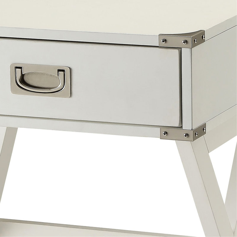 1 table de bout blanche - Rehausse l'apparence de votre espace de vie rustique avec une garniture en métal pour les bureaux à domicile