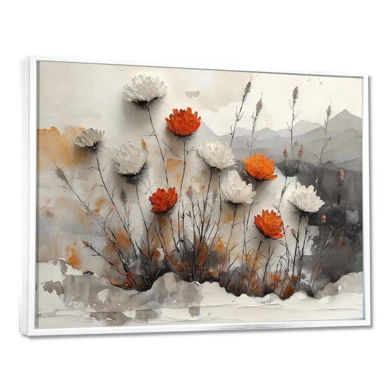 «The Winter Wild Thistle Bloom I - Thistle», art mural, H 30 po x l 40 po, Impression encadrée flottante, Blanc