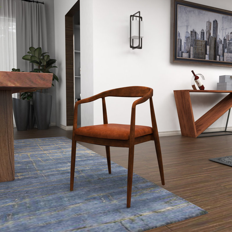 Jada Teak Wood Handmade Rounded Brown Dining Chair with Leather Cushion