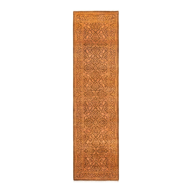 Tapis orange clair / brun noué à la main de conception unique 2 pi 7 po x 9 pi 10 po Vairon Mogul