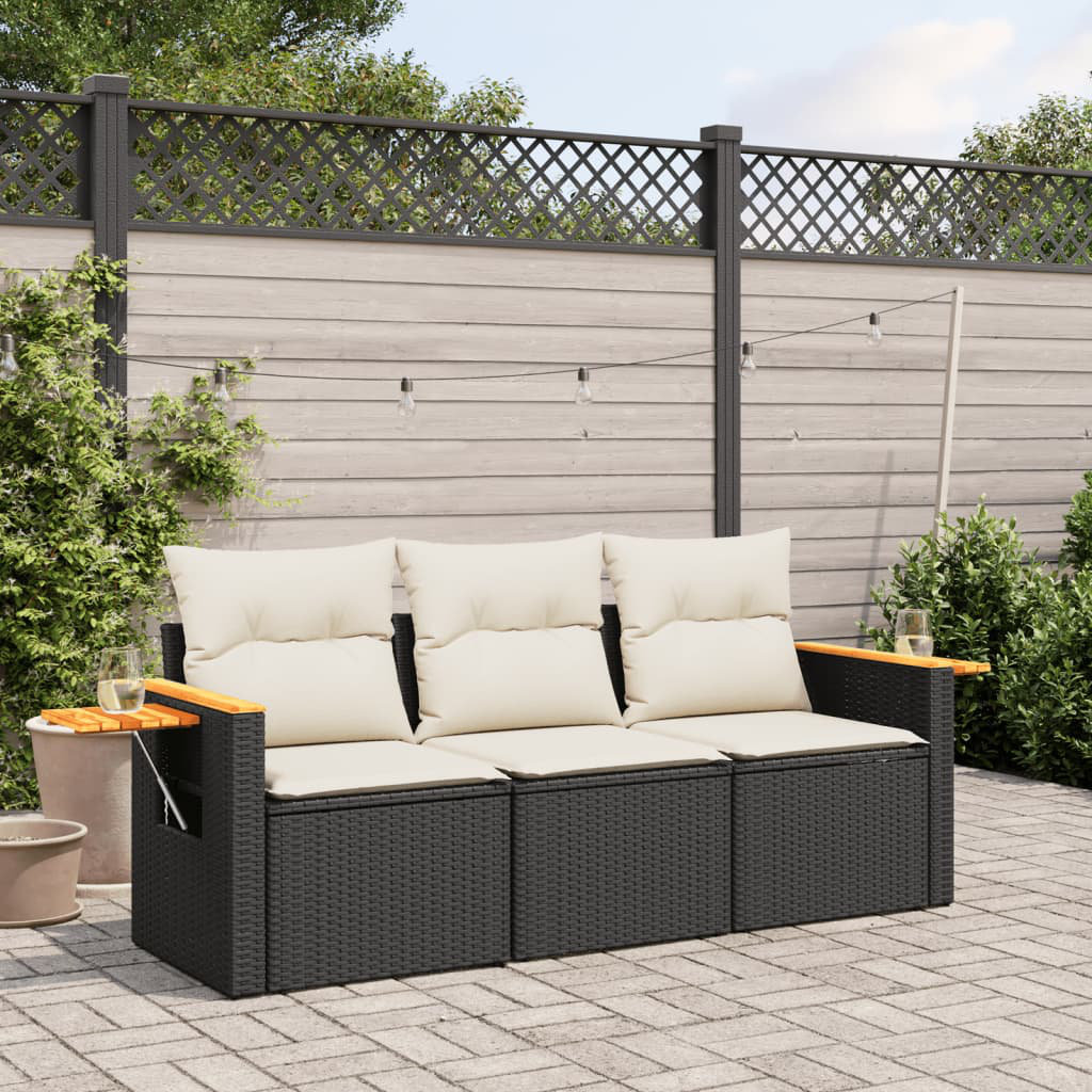 Vidaxl 3-Tlg. Garten-Sofagarnitur Mit Kissen Schwarz Polyrattan