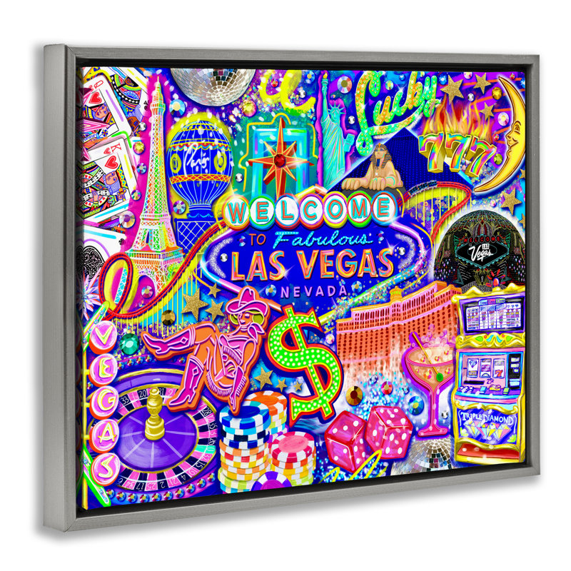 Cadre flottant Fabulous Las Vegas, design par Jess Stempel, H 17 po x l 21 po, Cadre flottant gris lustré