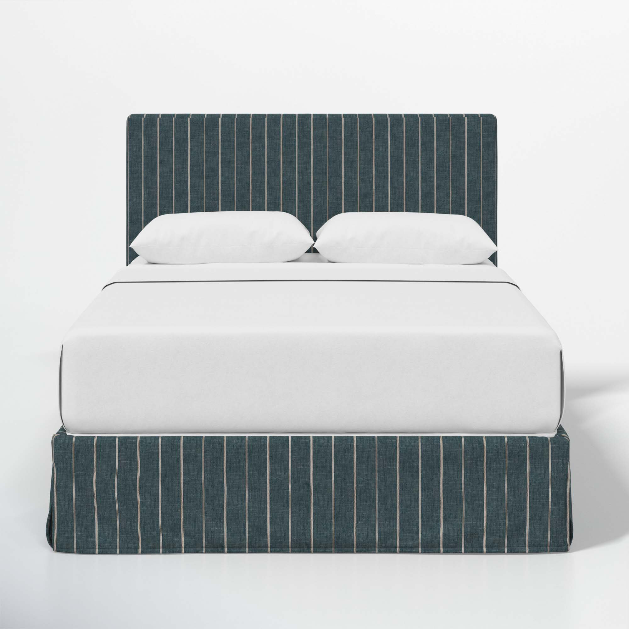 Verona Upholstered Slipcover Bed, Fritz Indigo Stripe, King