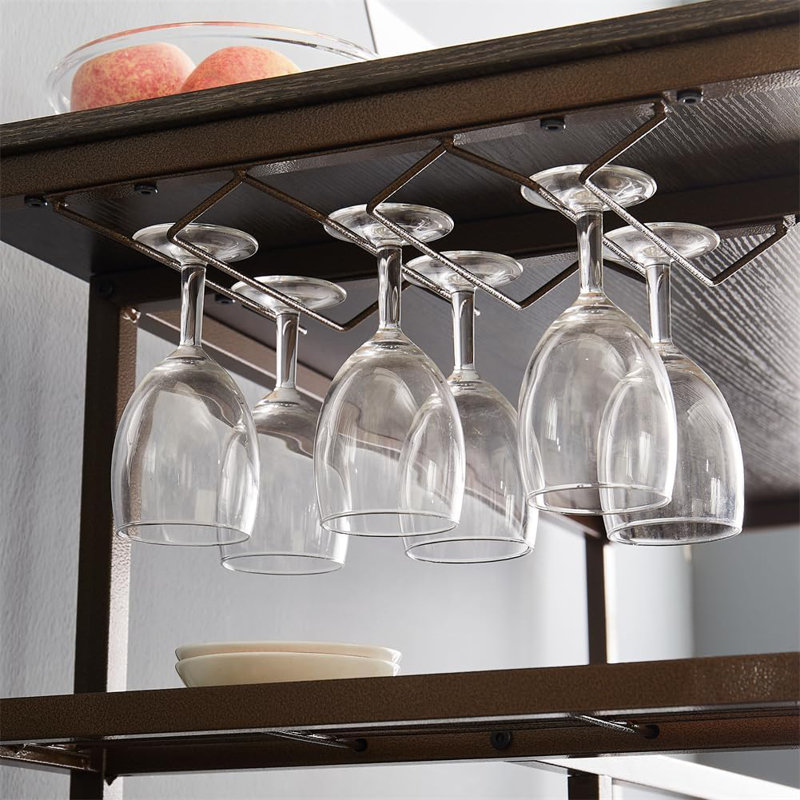Bar Table Set for 3, Bar Table and Chairs, High Table with Wine Rack, Shelf, Glasses Holder, Dining Chairs with Ergonomic Curved Backrest for Kitchen Dining Room