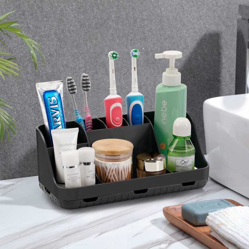 Organisateur de comptoir pour brosses à dents pour salle de bain? Rangement de brosse à dents amovible à 7 fentes, Noir