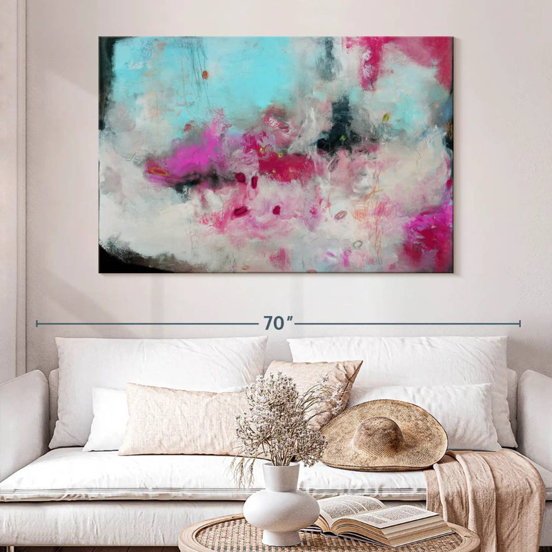 Avery - Abstraction rose et bleue I, H 34 po x l 51 po