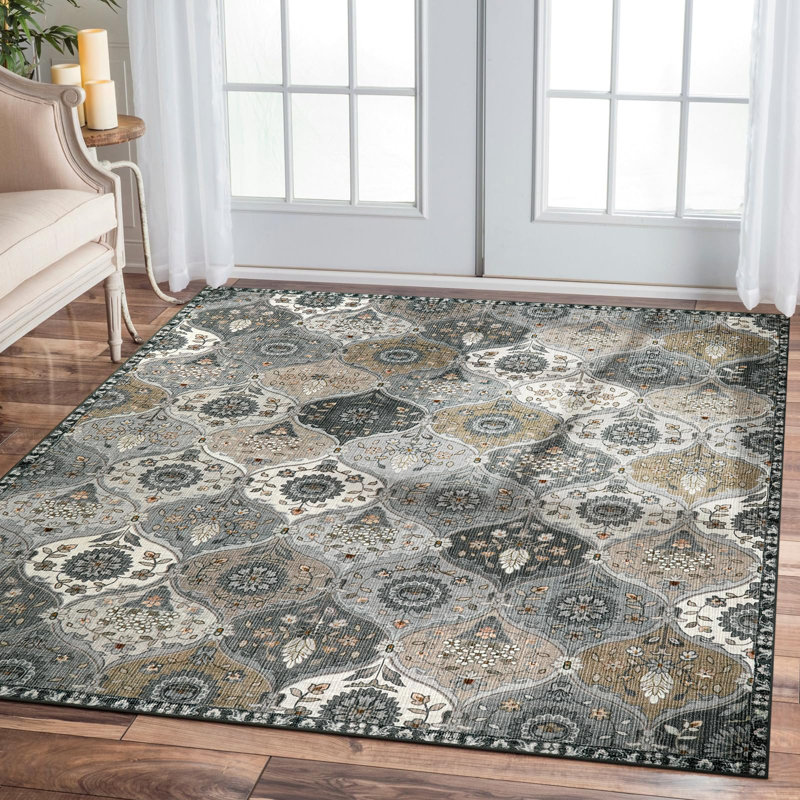 Violia Moroccan Bloom Medallion Area Rug – Plush Textured Accent with Non-Slip Backing, Rectangle 6' x 9'