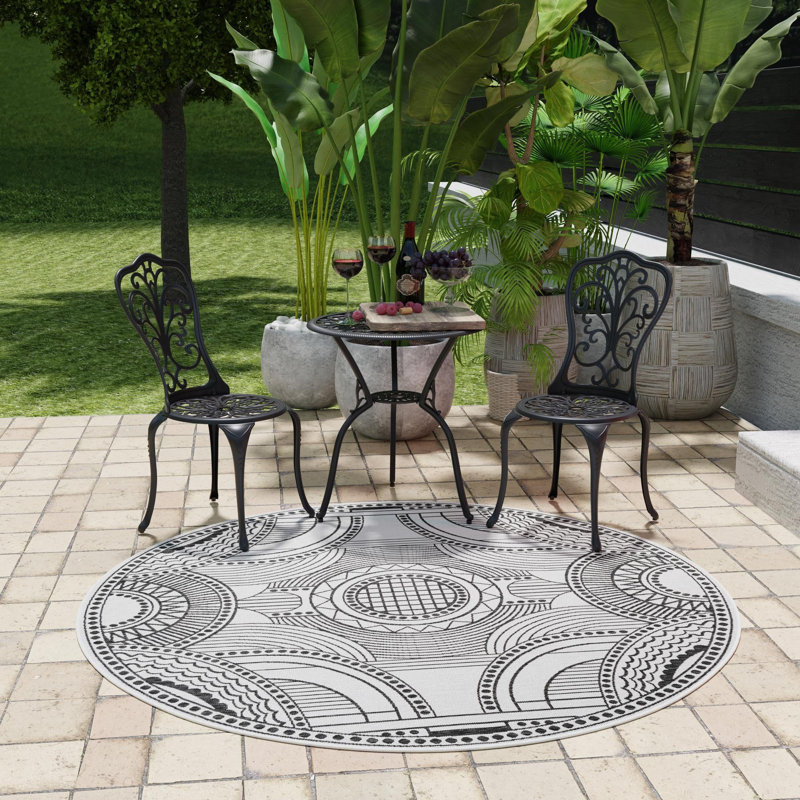 Tapis blanc et noir Aucun, Rond 3 pi 3 po