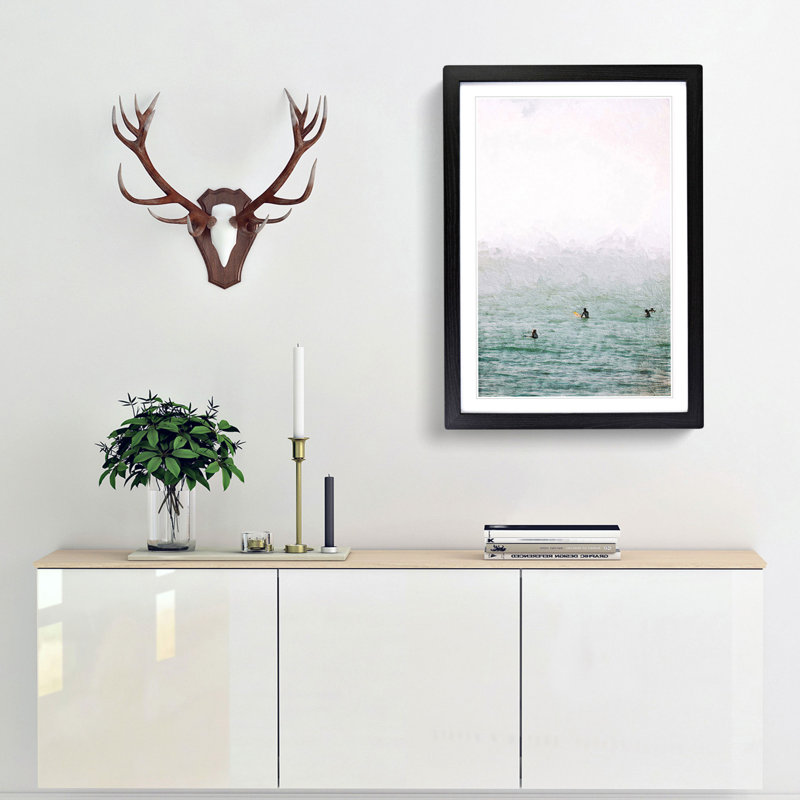 Surfers Waiting to Surf - Picture Frame Painting Print on MDF, 48cm H x 36cm W x 2cm D, Black Framed