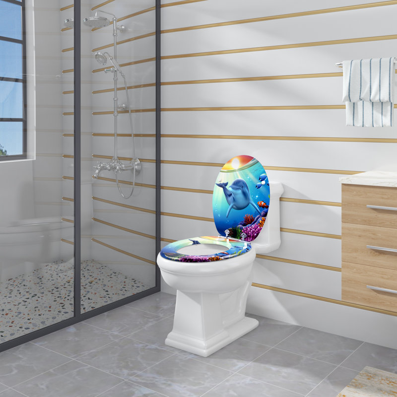 Toilet Seat, Soft-Close Toilet Lid, With Quick Release Function For Easy Cleaning, Easy Assembly, Mdf, White Granite