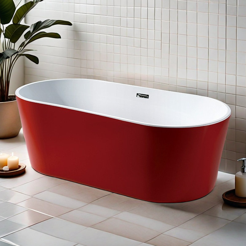 62.99'' x 31.50'' Plastic / Acrylic Bathtub, White/Red