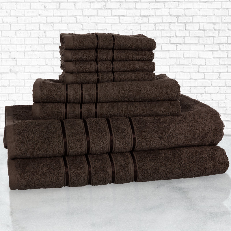 8 Piece 100% Cotton Towel Set, Chocolate