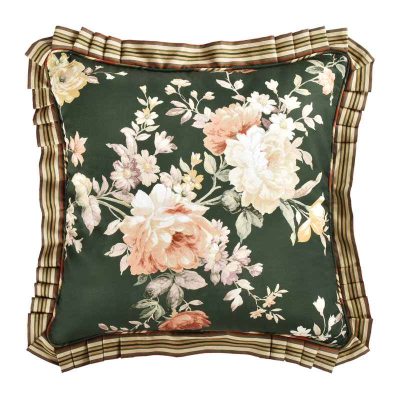 Brianna 20" Square Forest Green Floral Throw Pillow