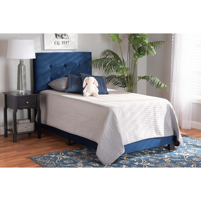 Lit tapissier capitonné standard Purcellville, Simple, Bleu marine