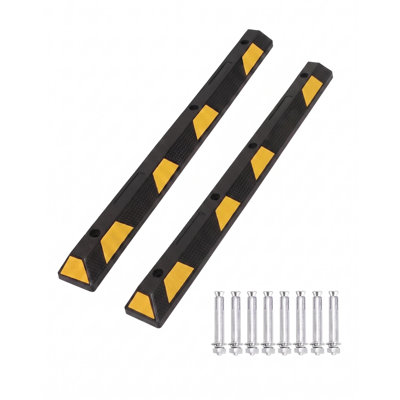 Paquet de 2 paquets de bordure en caoutchouc de 72 po, butée de stationnement robuste avec bandes réfléchissantes, butée en caoutchouc et bordure avec trous de fixation, arrêt de garage pour les voitures, les camions, les VUS