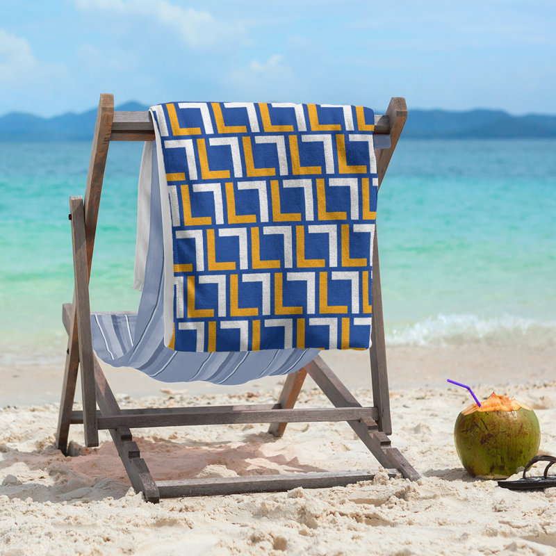 Serviette de plage en microfibre, Blue/Gold/White