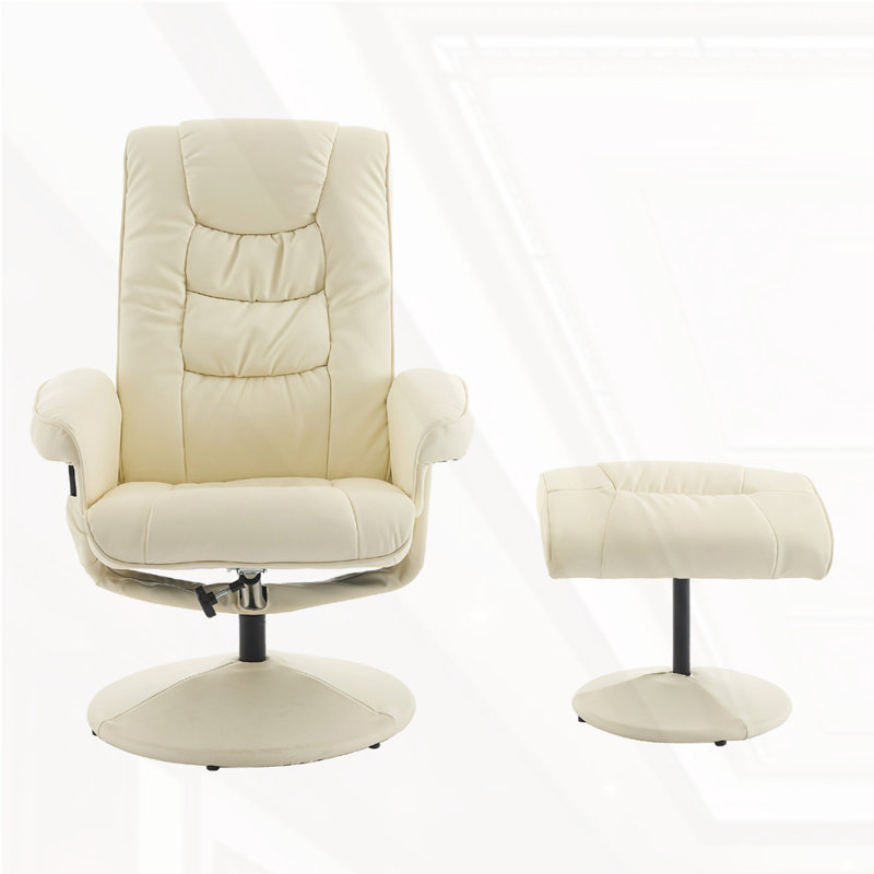 PU Leather Massage Reclining Chair with Ottoman, Beige