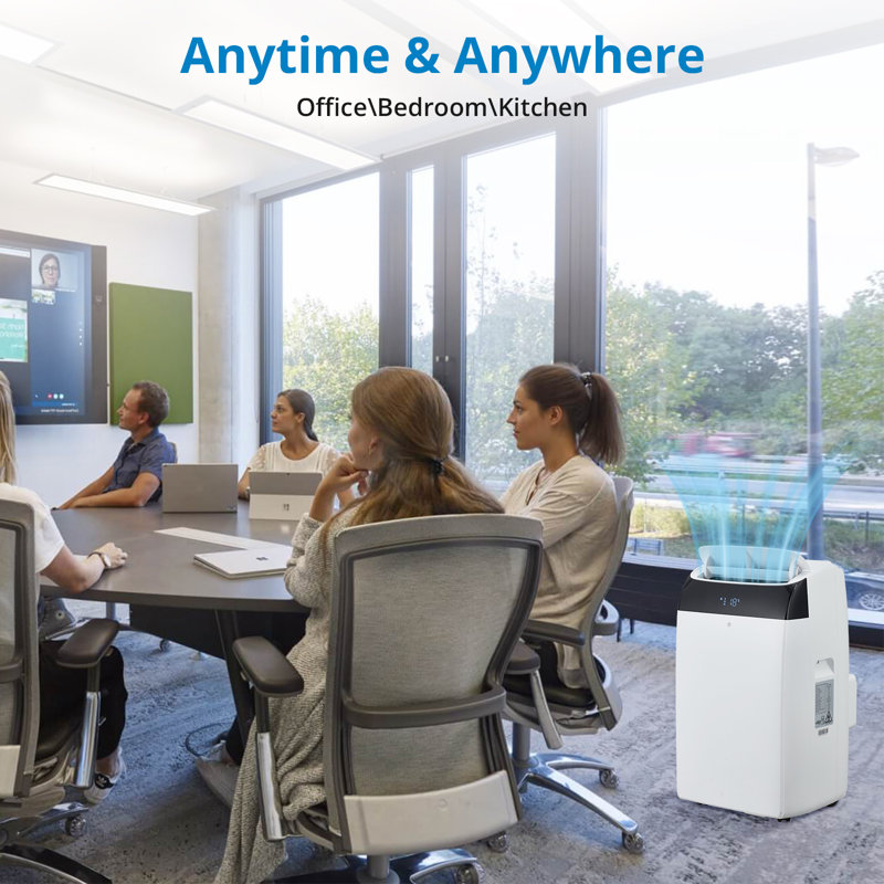 14,000 BTU Portable Air Conditioner with Built-In Dehumidifier, Easy to Move Small AC Unit with Remote Control, Window Mount Exhaust Kit, for Rooms Up to 750 Sq. Ft.