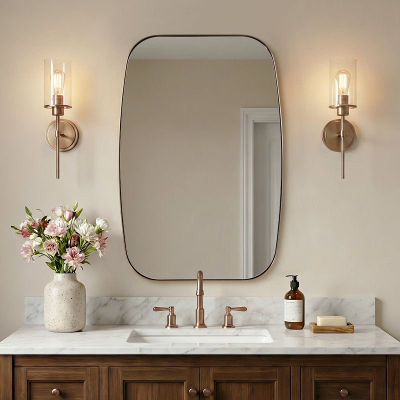 Miroir de salle de bain ovale moderne | Cadre en acier inoxydable, 40 po x 24 po, Champagne Bronze