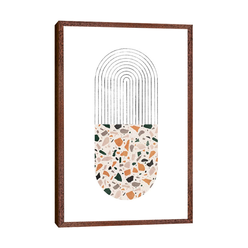 Terrazzo Arch 1 Piece Painting on Canvas, 152.4cm H x 101.6cm W x 3.81cm D, Classic Brown Wood Framed