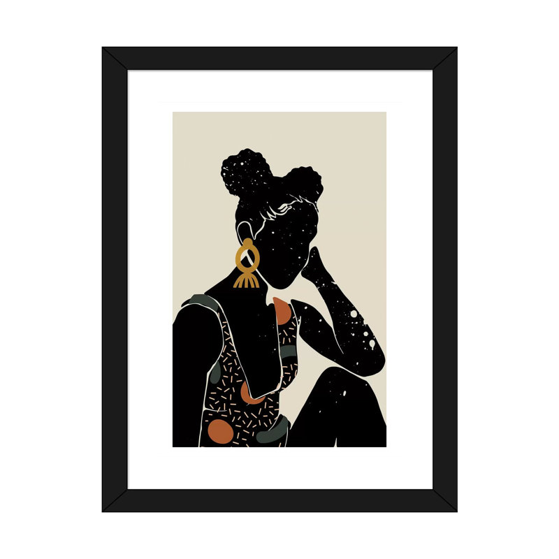 Black Hair VI - impression d'art graphique, Blanc, Papier encadré noir, H 24 po x l 32 po x P 1 po