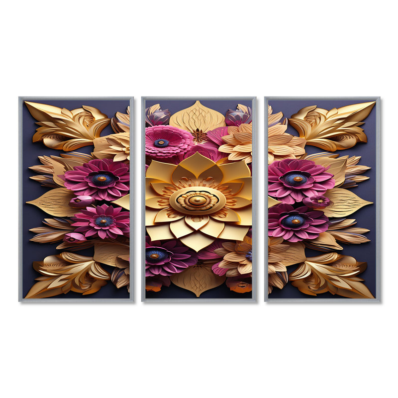 Balen - lot d'art mural lotus, Encadrement argenté, H 40 po x l 60 po x P 1 po
