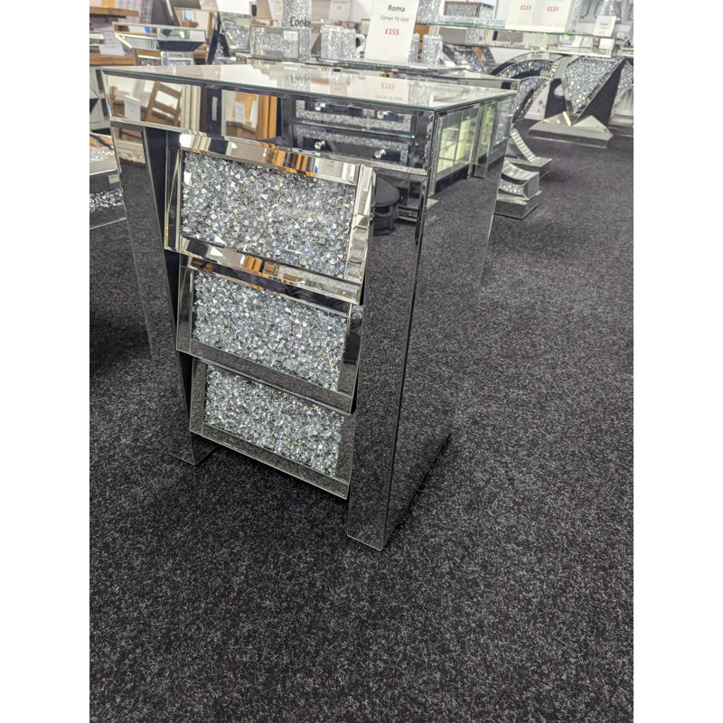 Nova 3 Drawer Mirrored Bedside Table