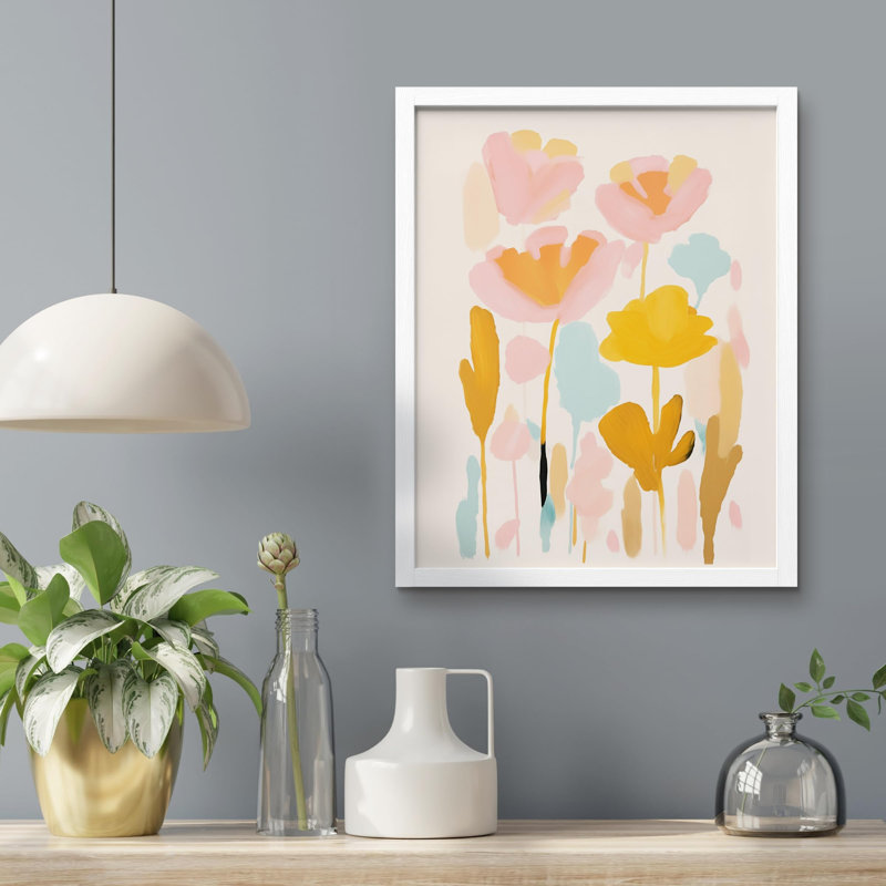 "Pastel Floral Impression Abstract Flower Illustration" sur papier, Blanc, H 10 po x l 8 po