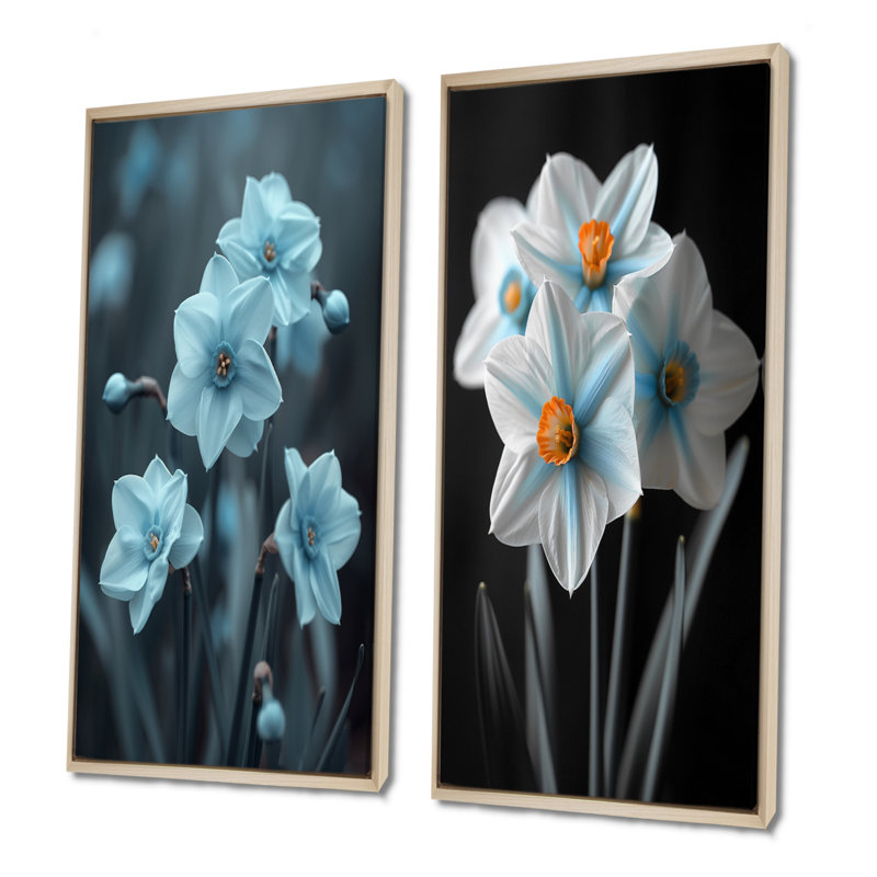 Monochromes bleu gris Whimsy Wonderland Daffodils I - ensemble de 2 jonquilles murales, H 40 po x l 40 po
